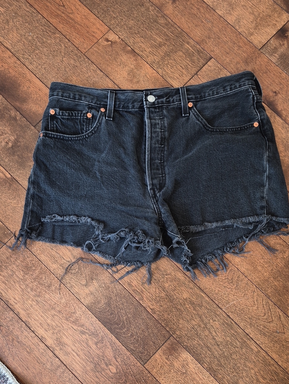 Levi's Black Frayed Denim Cutoff Shorts